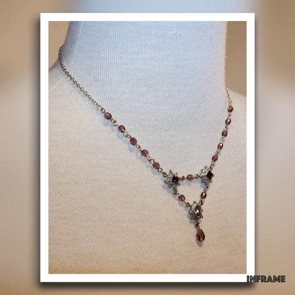 Silver Pearl-Drop Rhinestone Necklace - Picture 8 of 14